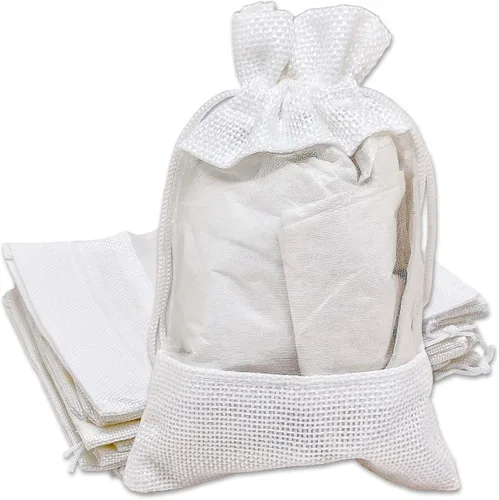 Vista 23 de TheDisplayGuys para tu vida moderna - Paquete de 12 bolsas de regalo pequeñas de arpillera de lino y organza con cordones (8.9x14 cm, gris)