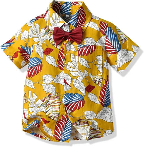 Vista 4 de MLAGJSS Conjunto de 2 piezas de ropa de verano con estampado lindo de corbatas, camisa, pantalones con tirantes