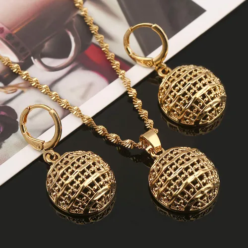 Vista 3 de Juego de joyas de oro de 24 quilates con colgante de cuentas redondas africanas para mujer