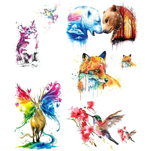 Vista 13 de GLARYYEARS - Tatuajes temporales para hombre, diseños realistas de animales en 3D 24 large waterproof fake tattoos. Painless 15-sec application