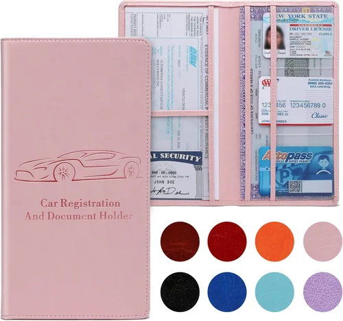 Vista 13 de Soporte para Tarjetas de Registro y Seguro de Coche para Hombres y Mujeres, Organizador de Guantera Negro con Hebilla Magnética para Fácil Acceso