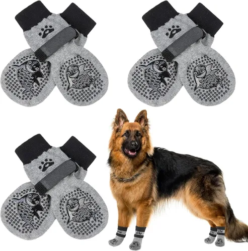 Vista 33 de SCENEREAL 6 piezas de calcetines antideslizantes para perros para prevenir lamido de patas para pavimento caliente/frío, calcetines de agarre
