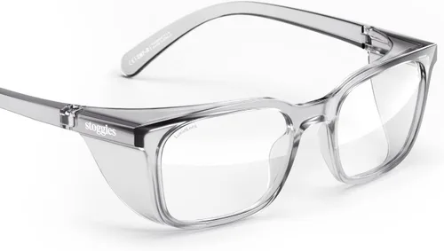 Vista 19 de Stoggles Lentes de seguridad con certificación Rectangular Z87.1, luz azul, lente de bloqueo UV, escudo superior y lateral, antivaho y elegantes