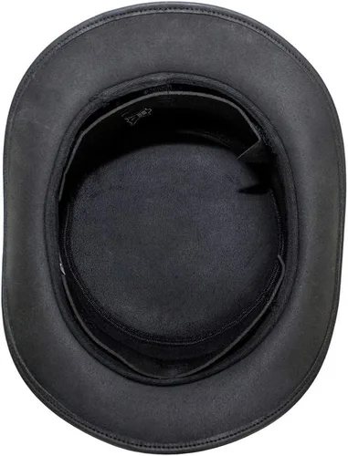 Vista 4 de Dream Apparel Sombrero de cuero negro para hombres y mujeres, disfraz de Halloween, sombrero steampunk para adultos, sombrero corto de Deadman Tophat