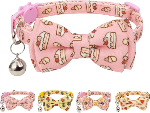 Vista 16 de Collar de gato Campana pajarita de seguridad para gatito, flor separable, Kimino Sakura, pastel, patrón de dibujos animados, gatito, niño, niña