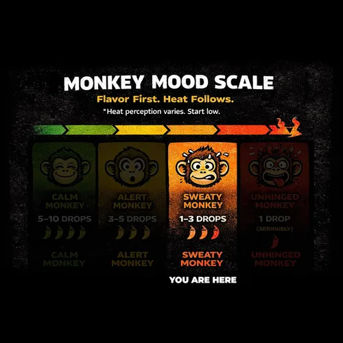 Vista 3 de Monoloco Salsa picante vegana sin gluten con gorro escocés panameño, rocoto, pimientos de cayena y pimientos fantasma, ajo y especies naturales