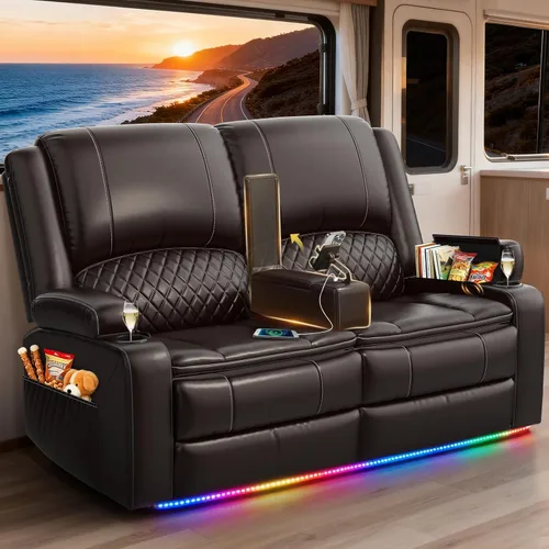 Vista 41 de Sofá reclinable de 3 plazas, sofá reclinable con consola elevable (tela, azul) Reclining Sofa with USB Removable Armrest, RV Sofa with Cup Holder
