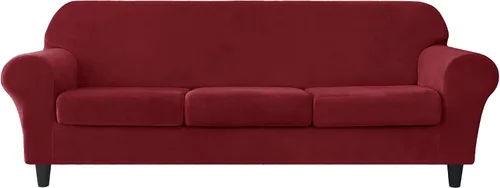 Vista 30 de CONRUSER Funda elástica para sofá, funda de terciopelo suave para sofá de un solo asiento con funda de cojín, protector de muebles (beige, talla S)