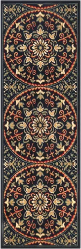 Vista 2 de SUPERIOR Alfombra de pasillo para interiores con respaldo de yute, decoración floral geométrica para el piso del hogar para entrada, cocina, Azul