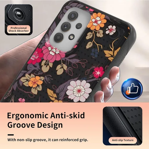 Vista 5 de Funda para Samsung Galaxy A13/A04/A04S/A23/A32 5G con protector de pantalla, parte trasera con textura de policarbonato duro, hermosa flor, diseño