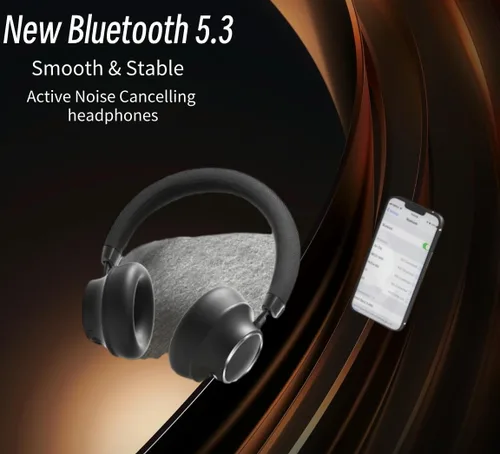 Vista 5 de Auriculares inalámbricos con cancelación activa de ruido, Bluetooth 5.3 sobre la oreja con controladores de alta fidelidad de 1.575 pulgadas Negro 2