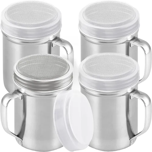 Vista 7 de CUSINIUM Shaker de azúcar en polvo de 14 onzas con asa, malla fina, con tapa de plástico, paquete de 2