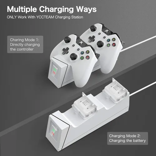 Vista 2 de YCCTEAM Cargador de control compatible con Xbox One batería recargable compatible con Xbox One Xbox One X Xbox One S Xbox One Elite Controller
