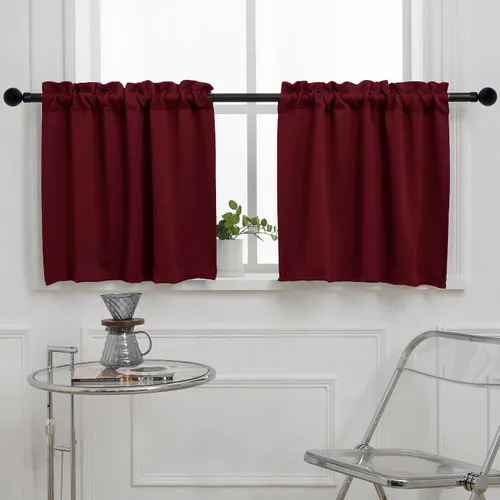 Vista 18 de Pickluc Cortina opaca de cocina de 20 pulgadas de largo, con bolsillo para barra, cortinas para ventanas pequeñas en sala de estar, sótano Beige