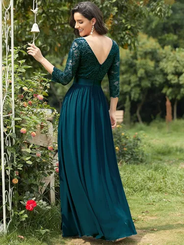 Vista 2 de Ever-Pretty - Vestido largo elegante para dama de honor con cintura imperio manga de 34 07412