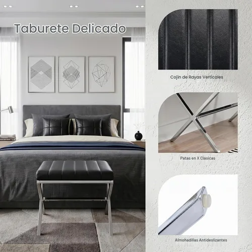 Vista 6 de DUHOME Taburete de Tocador Moderno de Cuero PU - Taburete de Maquillaje Rectangular Asiento de Tocador Acolchado Reposapiés para Sala de Estar Negro