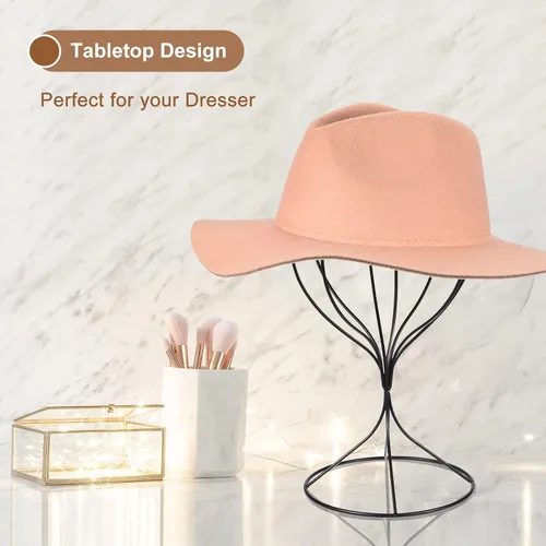 Vista 5 de uxcell Soporte de exhibición de metal para sombreros, paquete de 2 soportes de mesa para sombreros y pelucas, soporte moderno para armario para Negro