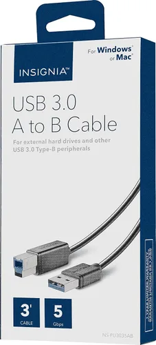 Vista 2 de Insignia Cable USB 3.0 A a B de 3 pies