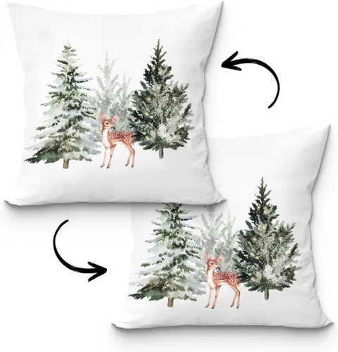 Vista 2 de Fundas de almohada de ciervo de Navidad de 18 x 18 pulgadas, decoración de árbol de Navidad
