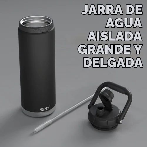 Vista 2 de Asobu Canyon - Jarra de agua aislada de 48 onzas, alta y delgada, mango completo con agarre cómodo de silicona, fácil de limpiar, acero inoxidable