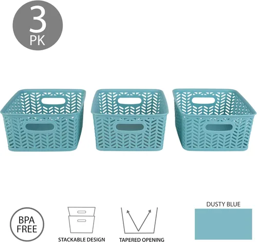 Vista 3 de Simplify Paquete de 3 cestas de almacenamiento pequeñas en espiga, dimensiones: 10 x 8 x 4 pulgadas, diseño de espiga, peso ligero, ideal para baño