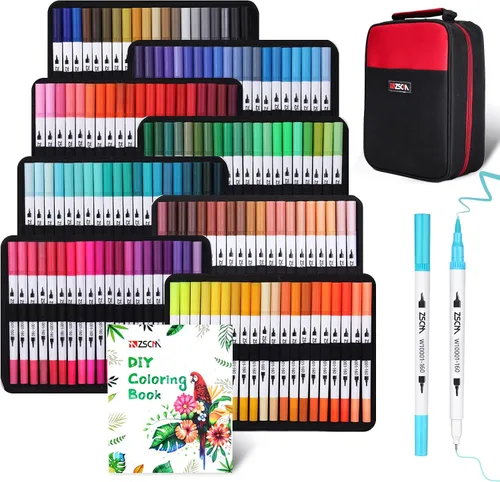 Vista 7 de ZSCM - Juego de 100 rotuladores de punta doble para artista, bolígrafos de colores con punta fina y punta de pincel, para adultos, libros