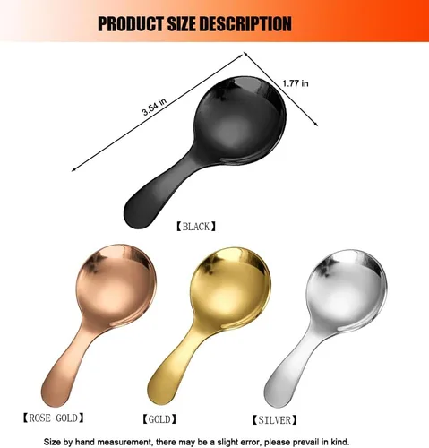 Vista 2 de 5 cucharas de mango corto, mini cucharas de acero inoxidable, cuchara redonda gruesa para condimentos de sal, postre, té, café (negro)
