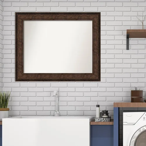 Vista 758 de Amanti Art Espejo de pared personalizado no biselado (25 x 25 pulgadas), marco de bronce acentuado, varios tamaños personalizados, espejo de baño