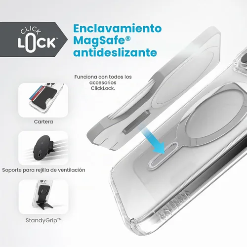 Vista 4 de Speck Funda transparente para iPhone 15 Pro Max – ClickLock con bloqueo antideslizante, diseñada para MagSafe, protección contra caídas, resistente