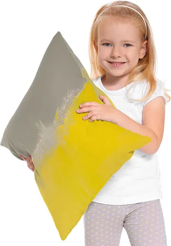 Vista 2 de Fundas de almohada de pintura artística, líneas abstractas amarillas y grises, fundas de almohada suaves, funda de cojín para sala de estar, cama