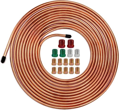 Vista 10 de Kit de línea de freno de 1/4 pulgadas, rollo de tubo de freno de acero inoxidable resistente de 25 pies con 16 accesorios para sistemas de freno