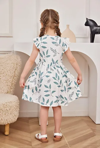 Vista 2 de PATPAT Vestidos para niña pequeña y bebé estampado de unicornio, manga con volantes, falda de dinosaurio para niños, 18-24 meses a 5-6 años
