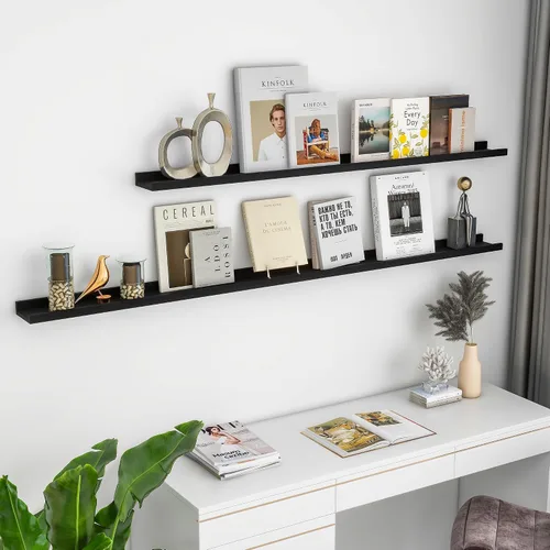 Vista 6 de FLYJOE Estante de repisa de fotos para pared, 24 pulgadas de madera de fresno maciza, estantes para libros de guardería, estantes flotantes