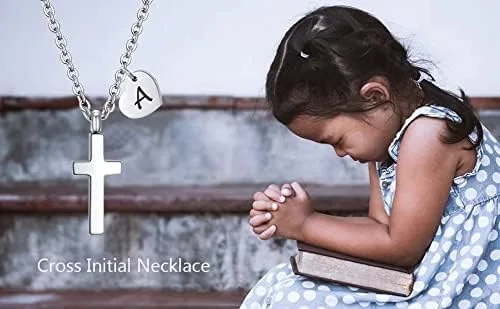 Vista 7 de Tiny Cross Necklace for Girls Heart Initial Necklace Heart Birthstone Necklace Letter Stainless Steel Pendant Jewelry First Communion Baptism