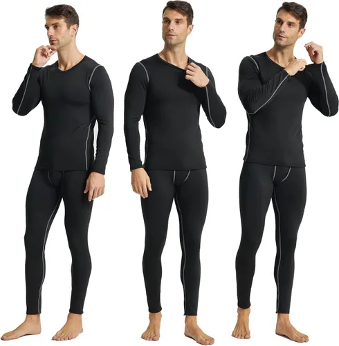Vista 2 de LANBAOSI Conjunto de ropa interior térmica para hombre, conjunto de pantalones largos con forro polar, capa base cálida, trajes de compresión