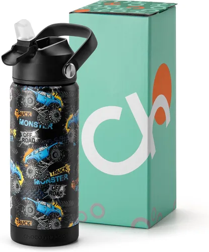 Vista 30 de Botella de Agua Choco Mocha para Niños para la Escuela, Botella de Agua Aislada para Niños de Acero Inoxidable para Niños, 14 Oz Camión Monstruo