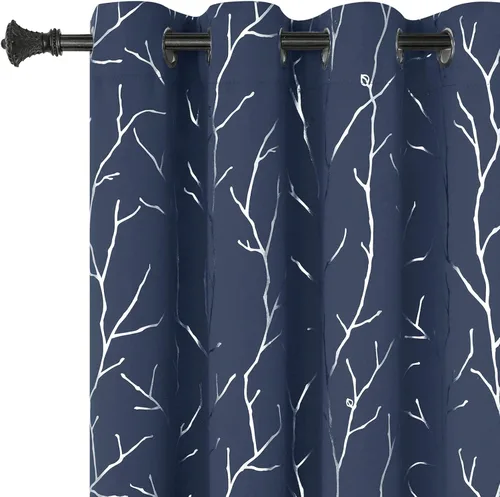 Vista 47 de BUHUA Cortinas pequeñas para ventana de 36 pulgadas de largo, 2 paneles, cortinas opacas con elegantes ramas de árbol plateadas, cortinas de bloqueo