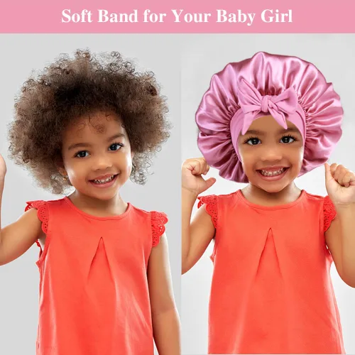 Vista 4 de 2+2 gorros de satén con coleteros para niños, bonitos gorros de pelo para niñas para dormir cabello rizado, A