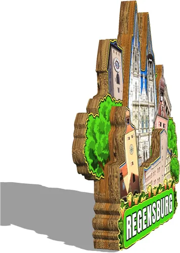 Vista 2 de Alemania Regensburg - Imán de nevera, diseño de madera en 3D, monumentos coleccionables, decoración hecha a mano