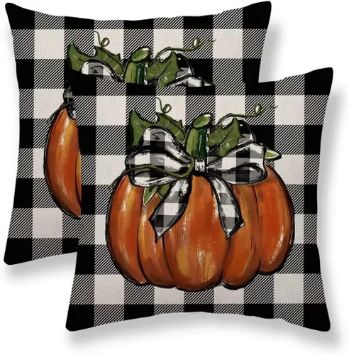 Vista 9 de Juego de 2 fundas de almohada de otoño de 16 x 16 pulgadas, con estampado de calabaza de otoño naranja quemado, fundas decorativas para cojín