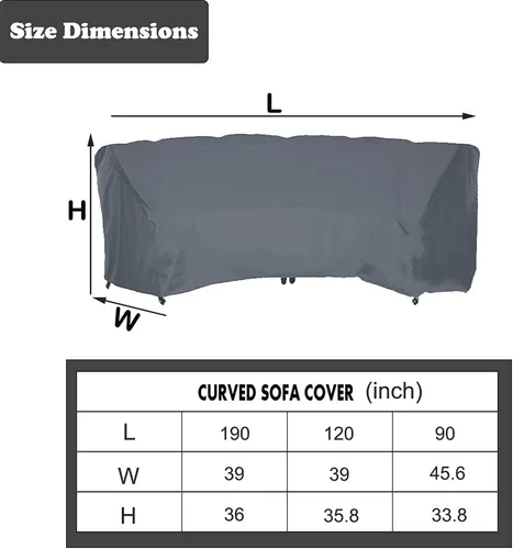 Vista 5 de Funda para muebles de patio, resistente al agua, curva, a prueba de polvo, para sofá, muebles de interior y exterior, juego de sofá de media luna
