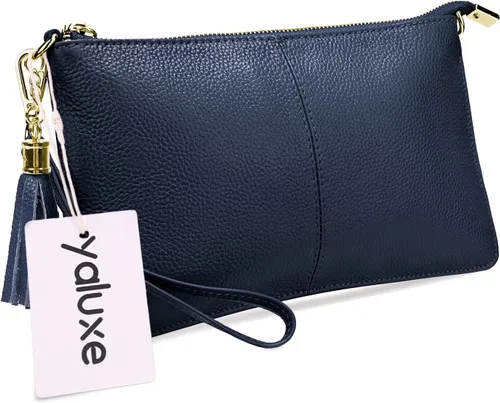 Vista 7 de YALUXE Genuine Leather Wristlet Handbags Purses Cell Phone Pocket Clutch Wallet Crossbody Bags for Women Azul