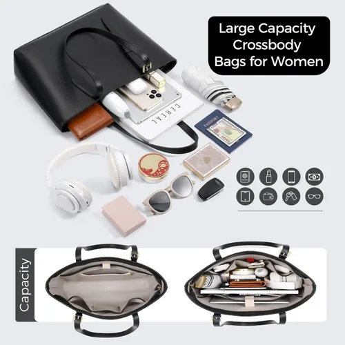 Vista 4 de Peacocktion Bolso de mano para mujer, de piel sintética suave, bolso de mano para mujer, trabajo, diario, oficina, viajes