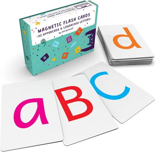 Vista 8 de Attractivia Tarjetas Magnéticas de Letras Grandes del Alfabeto ABC - 52 Letras Resistentes Grandes en Mayúscula y Minúscula, Negro - para Maestros