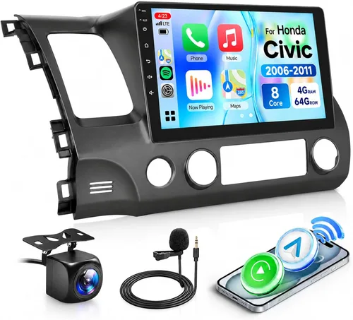Vista 9 de [4G+64G] for Honda Civic 2006-2011 Android Car Stereo Cámara trasera inalámbrica CarPlay Android Auto, 10.1 pulgadas Android 15 IPS pantalla táctil