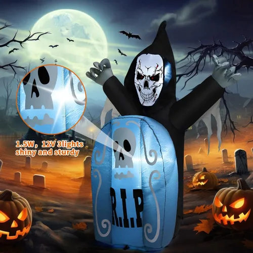 Vista 3 de COMIN Inflables de Halloween de 5.3 pies con lápida fantasma para decoración al aire libre, inflables de Halloween con luz LED incorporada