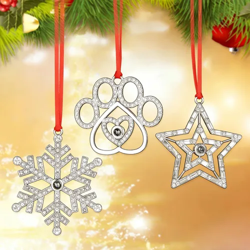 Vista 9 de 3 adornos colgantes para árbol de Navidad, decoración de árbol de Navidad de metal, para fiestas en interiores, hogar, familia, fiesta de mascotas