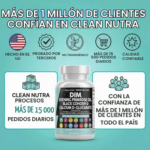 Vista 8 de Clean Nutraceuticals DIM Evening Primrose Black Cohosh Calcio D-Glucarato Sulforafano Extracto de semilla de lino – Vitaminas de apoyo hormonal