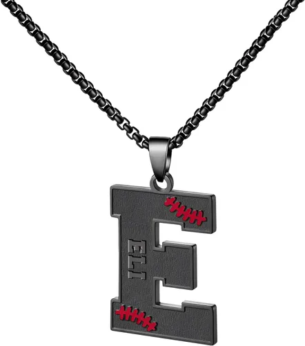 Vista 11 de Ldurian Collar personalizado con nombre de béisbol, cadena negra de acero inoxidable, collar con nombre deportivo, letra A-Z de 24 pulgadas, regalos