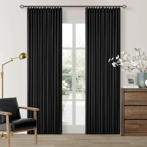 Vista 185 de Juego de 2 paneles de cortinas plisadas negras de 80 pulgadas para sala de estar, cortinas plisadas de lino con forro de 80 pulgadas de largo, 100%